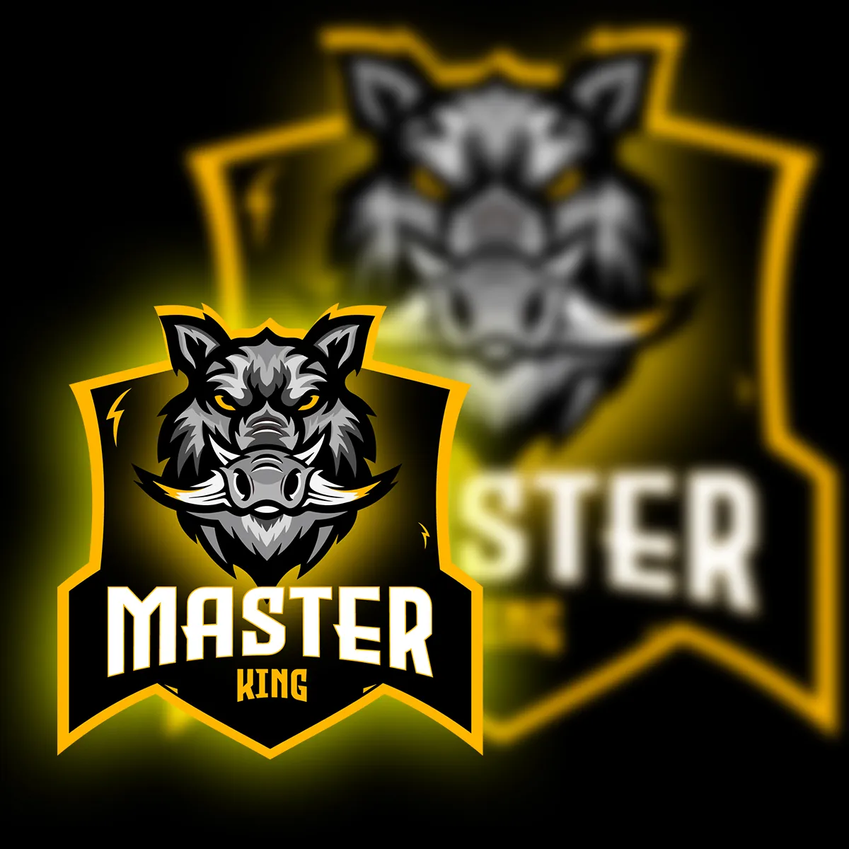 Master King esports logo with a boar mascot in a gold-edged shield on a black background